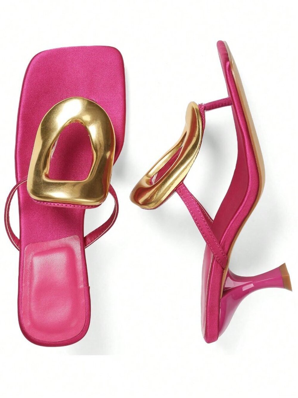 Hot Pink Elegant Women's Flip Flops Kitten Heels Square Toe Dress Shoes - Picture 3 of 6